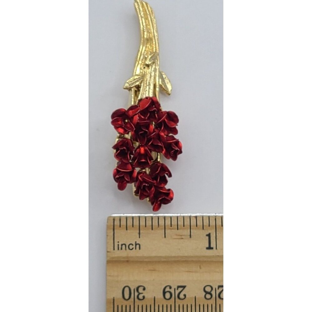 Vintage Danbury Mint Brooch Red Roses Enamel Long Stem Bouquet Pin Signed DMG97 - Picture 9 of 9